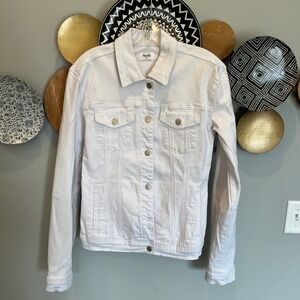 Amalli Talli Womens NWOT‎ White Denim Trucker Jacket Tall Small  Collared Button
